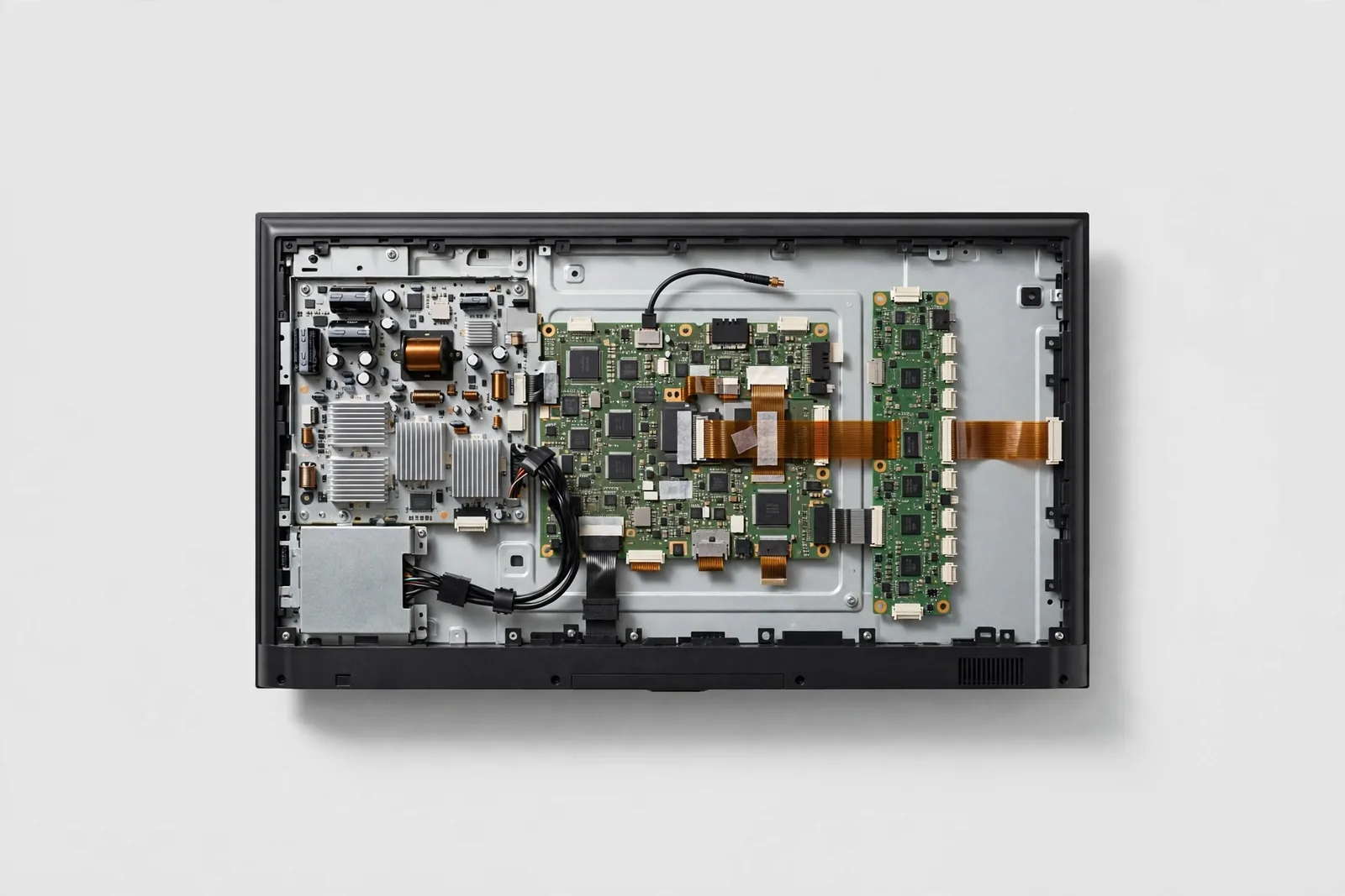The back of a flat TV with its panels